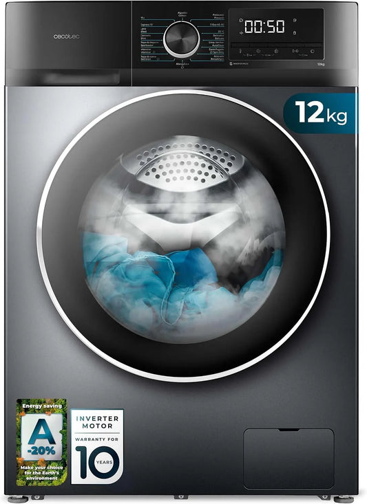 Cecotec Bolero DressCode 12500 1400RPM Lavatrice, 16 programmi, 12 kg, Inverter, SteamMax, Cecotec Lavatrice a Carica Frontale 12Kg Bolero DressCode
