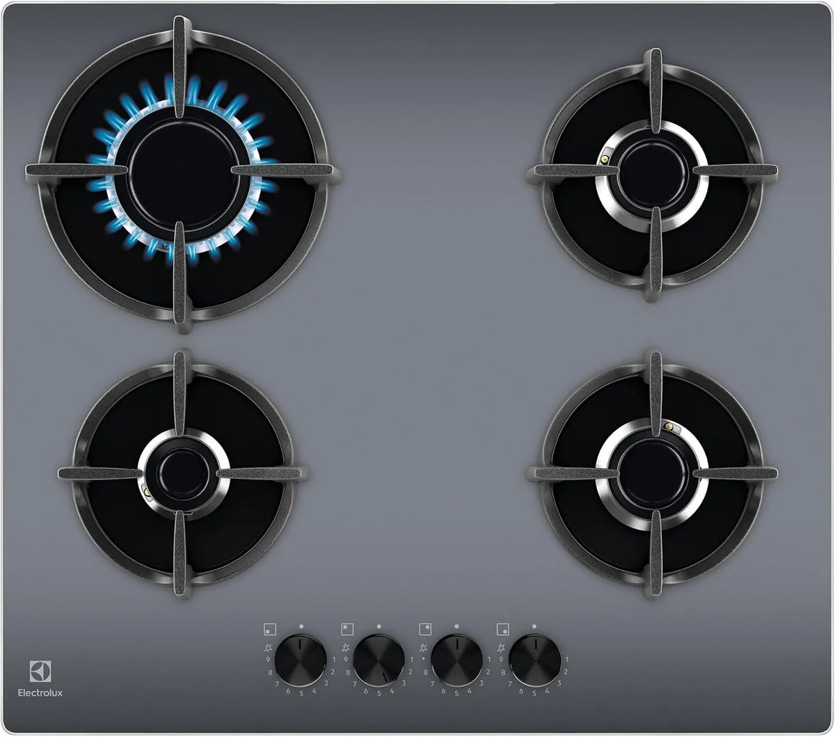 Electrolux EGG64272M Piano cottura a gas, 60 cm, 4 fuochi, ghisa, fornello a gas, Controllo Fiamma StepPower, Accensione Integrata, Sistema di