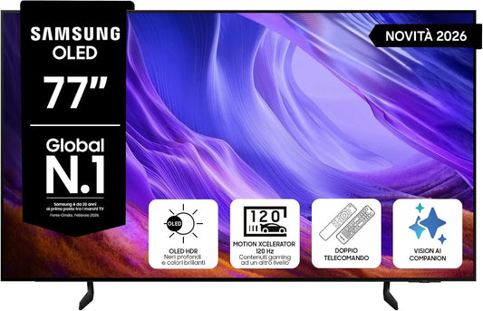 Samsung QE77S83HAEXZT NQ4 Smart TV, 77 pollici, 120 Hz, televisore, 4K UHD, OLED, HDR, audio Dolby, AI Gen2 Processor, Motion Xcelerator 120Hz, 2026