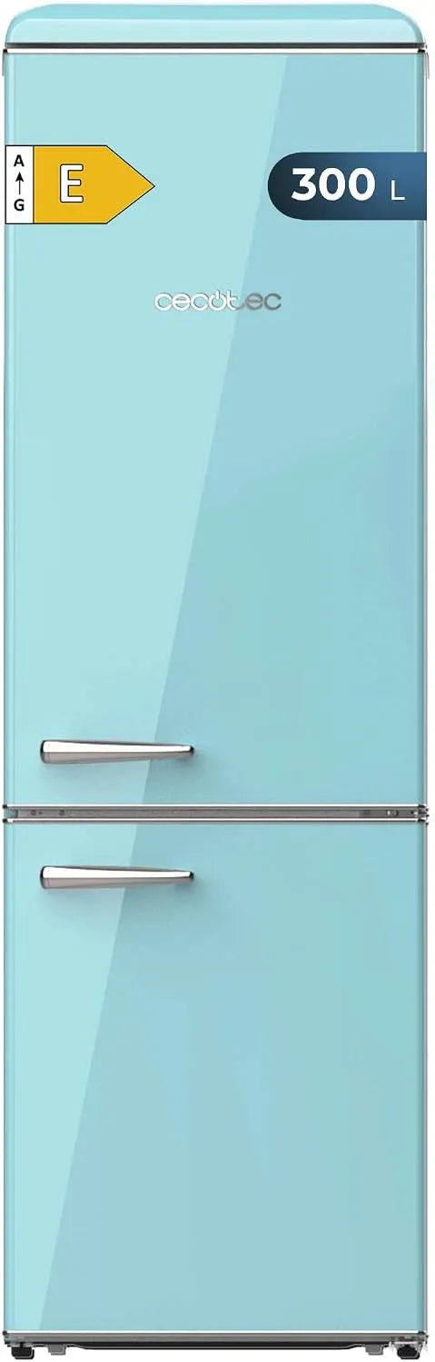 Cecotec Frigorifero, classe energetica E, blu, LED interno, 300 Blu E, contenitore frutta, verdura, controllo temperatura, maniglia cromata, vassoi in