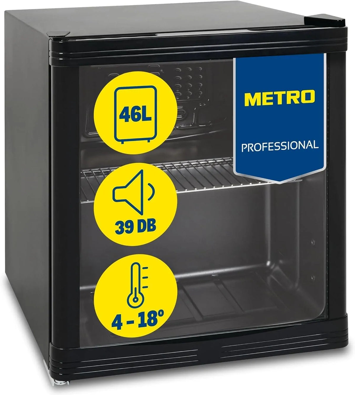 Frigorifero GPC1046 220-240V, 46 L, 240 V, vetro, nero, Bar, Gastronomia, Ripiano Regolabile, Frigo Da Ufficio