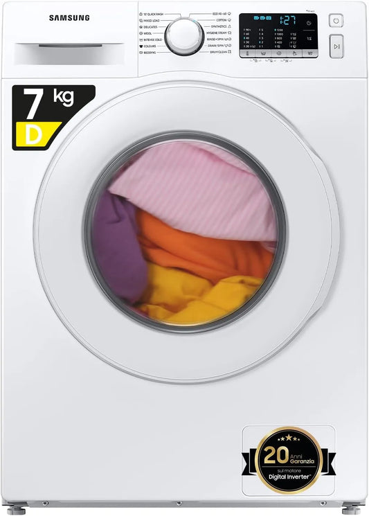 Samsung WW70AGAS21TEET 85h Lavatrice, 60 L, 7 kg, libera installazione, tecnologia AI Ecobubble, vapore, 1200 RPM, 60l x 85h x 45p cm, Carica Frontale