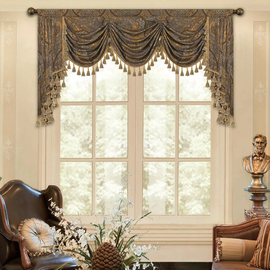 Prodotto Mantovana Floreale con Nappe, Mantovana a Cascata per Finestre, Tenda Corta Jacquard per Camera da Letto Soggiorno Cucina 1 Pezzo, Larghezza