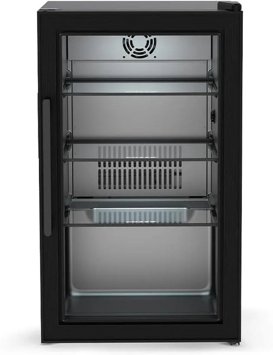 Frigorifero, 63 L, 3 a 10 °C, esterno, vetro, display digitale, spina IP44, luce LED, Raffreddamento a compressore 3, 10 °C, Vetrina bevande con porta