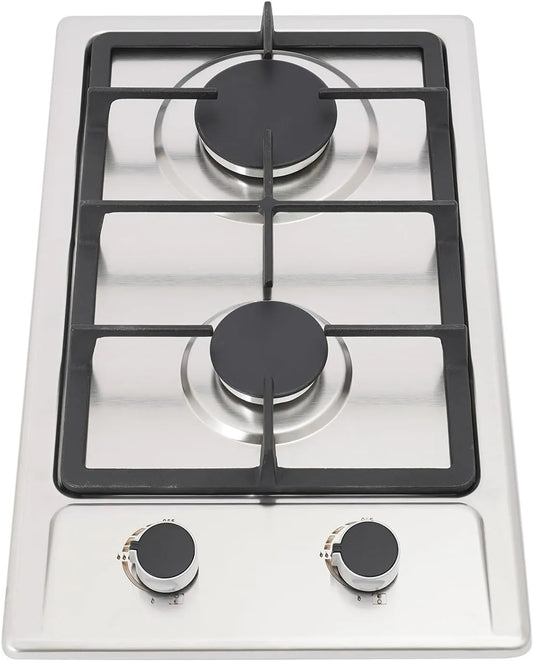 Prodotto 2 bruciatori, OUKANING Stufa a gas portatile, in acciaio inox, con pulsante di sicurezza, GPG/NG, fornello da incasso per camper ed esterno