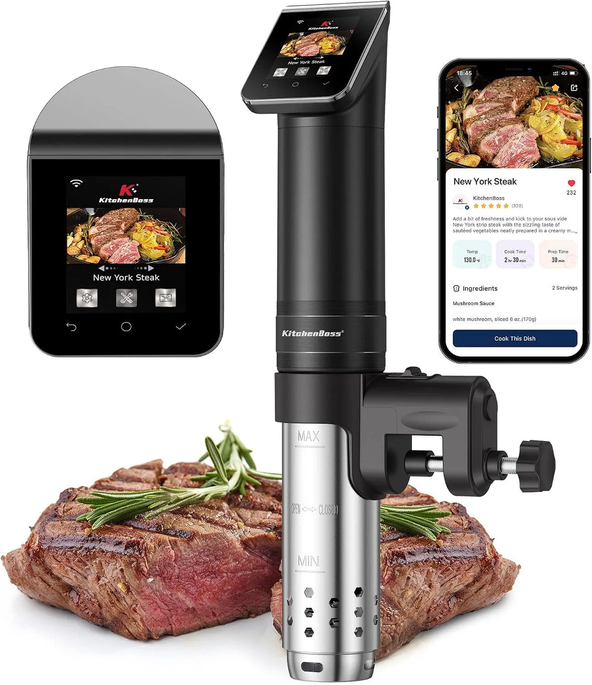 modello G330 IPX7, KitchenBoss Wifi Sous Vide Roner: G330 WLAN Professionali Roner Cucina, IPX7 Impermeabile, 40-90°C Cottura Bassa Temperatura