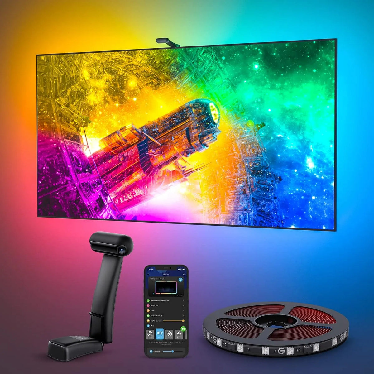 Google Smart TV, 65 pollici, televisore, Wi-Fi, Google Assistant, Alexa e Siri, Govee Envisual T2, TV LED WiFi RGBIC, compatibile con Alexa e Google