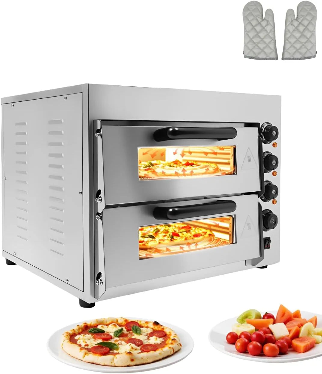 Forno elettrico per pizza, 3000 W, 50 a 350 °C, timer, pietra refrattaria, professionale, 1-60 minuti, forno elettrico con 2 pavimenti in pietra